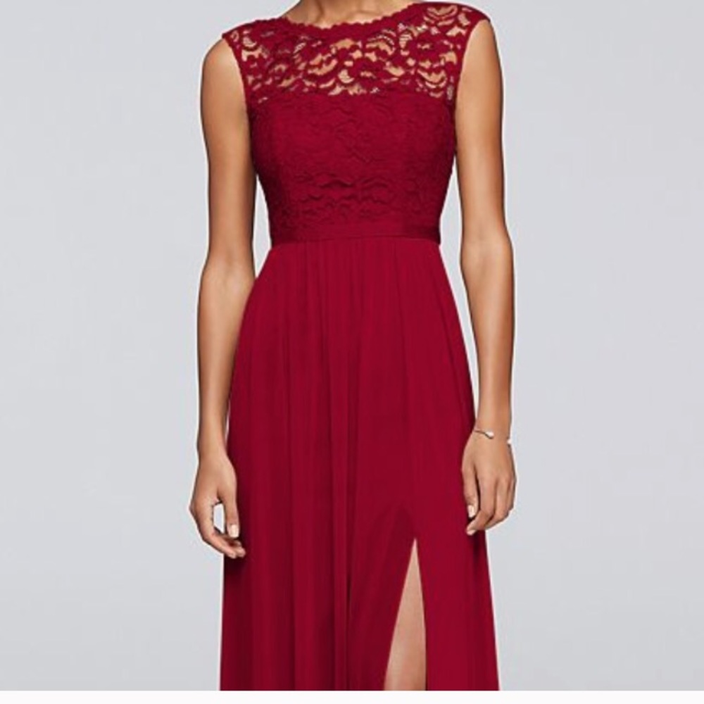 David’s Bridal Long dress w/ lace bodice - F19328